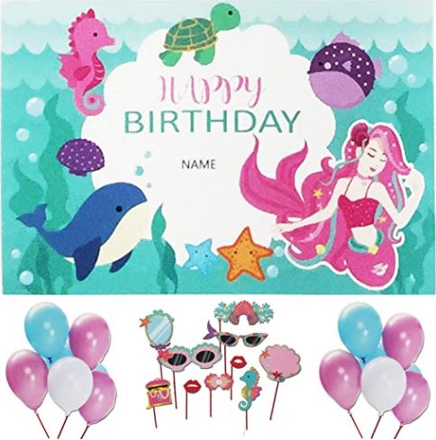 RasuImpex Underwater Mermaid Theme Party Decoration Kit with Happy Birthday  Banner, Balloons and Photo Booth Props (Set of 31Pcs) for Girls / Kids  Birthday Decoration –