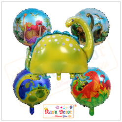 RasuDecor 5Pcs (1*25.5” Stegosaurus Green Thunder Dragon +4*18” Dinosaur Print Circle Foil Balloon) (Set of 5) Birthday Theme Party Decorations Celebrations, Anniversary Bouquet Balloons #RasuImpex