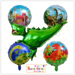 RasuDecor 5Pcs (1*39.5” Stegosaurus Horned Dragon+ 4*18” Dinosaur Print Circle Foil Balloon) (Set of 5) Birthday Theme Party Decorations Celebrations, Anniversary Festive Bouquet Balloons #RasuImpex