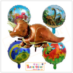 RasuDecor 5Pcs (1*43.5” Triceratops Dinosaur + 4*18” Dinosaur Print Circle Foil Balloon) (Set of 5) Birthday Theme Party Decorations Celebrations, Anniversary Festive Bouquet Balloons #RasuImpex