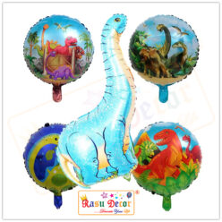 RasuDecor 5Pcs (1*37.5” Apatosaurus-Blue Dinosaur + 4*18” Dinosaur Print Circle Foil Balloon) (Set of 5) Birthday Theme Party Decorations Celebrations, Anniversary Festive Bouquet Balloons #RasuImpex