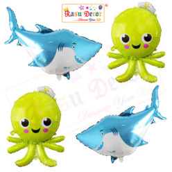 RasuDecor 4Pcs Giant (39” Shark+36” Octopus each 2) Ocean Animals Under the Sea Theme Mylar Foil Balloons Dolphin Sea Horse Lobster Tropical Star Fish for Wedding Birthday Party Decorations #RasuImpex