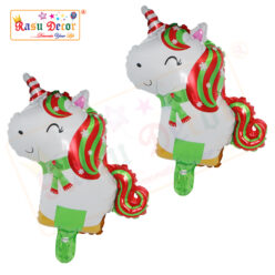 RasuDecor 2Pcs 18” Mini Christmas Unicorn Mylar Foil Balloon Kit (45x45) cm- Santa Claus /Snowman/Bell/Gift Box/Cane/ Stockings/ Tree Aluminum Foil Balloon Merry Xmas Decorations #RasuImpex