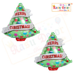 RasuDecor 2Pcs 18” Mini Christmas Tree Mylar Foil Balloon Kit (45x40) cm- Snowman/Santa Claus/Bell/Gift Box/Cane/ Stockings/ Unicorn Aluminum Foil Balloon Merry Xmas Decorations #RasuImpex