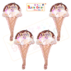 RasuDecor 4pcs 18” Mini Cone Ice Cream Mylar Foil Balloon Kid’s Toy Foil Balloon Birthday Engagement Wedding Baby Shower Donut Theme and Children's Party Decorative #RasuImpex