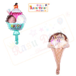 RasuDecor 2pcs 18” Mini (Cone & Hamburg Ice Cream each 1pc) Mylar Foil Balloon Kid’s Toy Birthday Engagement Wedding Baby Shower Donut Theme and Children's Party Decorative #RasuImpex