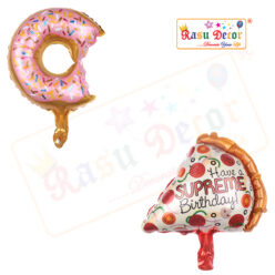 RasuDecor 2pcs 18” Mini (Cut Donut & Pizza Slice each 1pc) Mylar Foil Balloon Kid’s Toy Birthday Engagement Wedding Baby Shower Donut Theme and Children's Party Decorative #RasuImpex