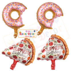 RasuDecor 4pcs 18” Mini (Cut Donut & Pizza Slice each 2pcs) Mylar Foil Balloon Kid’s Toy Birthday Engagement Wedding Baby Shower Donut Theme and Children's Party Decorative #RasuImpex