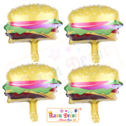 RasuDecor 4pcs 18” Mini Burger Mylar Foil Balloon Kid’s Toy Foil Balloon Birthday Engagement Wedding Baby Shower Donut Theme and Children's Party Decorative #RasuImpex