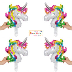 RasuDecor 4pcs 18” Mini Unicorn Head Mylar Foil Balloon Kid’s Toy Birthday, Unicorn Theme and Children's Party Decorative #RasuImpex