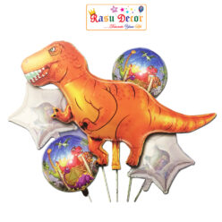 RasuDecor 5Pcs (1*42” Tyrannosaurus Flavus Orange+2*18” Dinosaur Circle+2*18” Star Foil Balloon) (Set of 5) Birthday Theme Party Decorations Celebrations, Anniversary Bouquet Balloons #RasuImpex