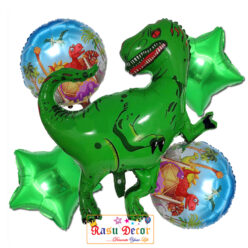 RasuDecor 5Pcs (1*33.5” Tyrannosaurus Rex Green+2*18” Dinosaur Circle+2*18” Star Foil Balloon) (Set of 5) Birthday Theme Party Decorations Celebrations, Anniversary Bouquet Balloons #RasuImpex