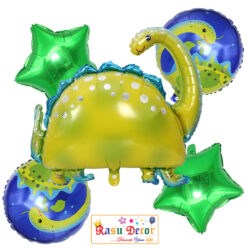 RasuDecor 5Pcs (1*25.5” Stegosaurus Green Thunder Dragon +2*18” Dinosaur Circle+2*18” Star Foil Balloon) (Set of 5) Birthday Theme Party Decorations Celebrations, Anniversary Bouquet Balloons #RasuImpex