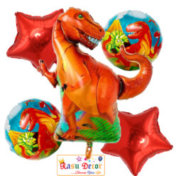 RasuDecor 5Pcs (1*42” 36” Tyrannosaurus Rex Orange+2*18” Dinosaur Circle+2*18” Star Foil Balloon) (Set of 5) Birthday Theme Party Decorations Celebrations, Anniversary Bouquet Balloons #RasuImpex